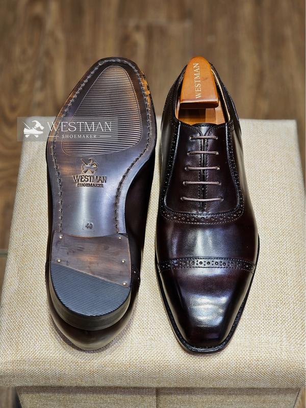 Giày Da Nam Oxford Brogues Da bê mộc Ý Cao Cấp Westman W0017NE - Màu Dark Brown Patina