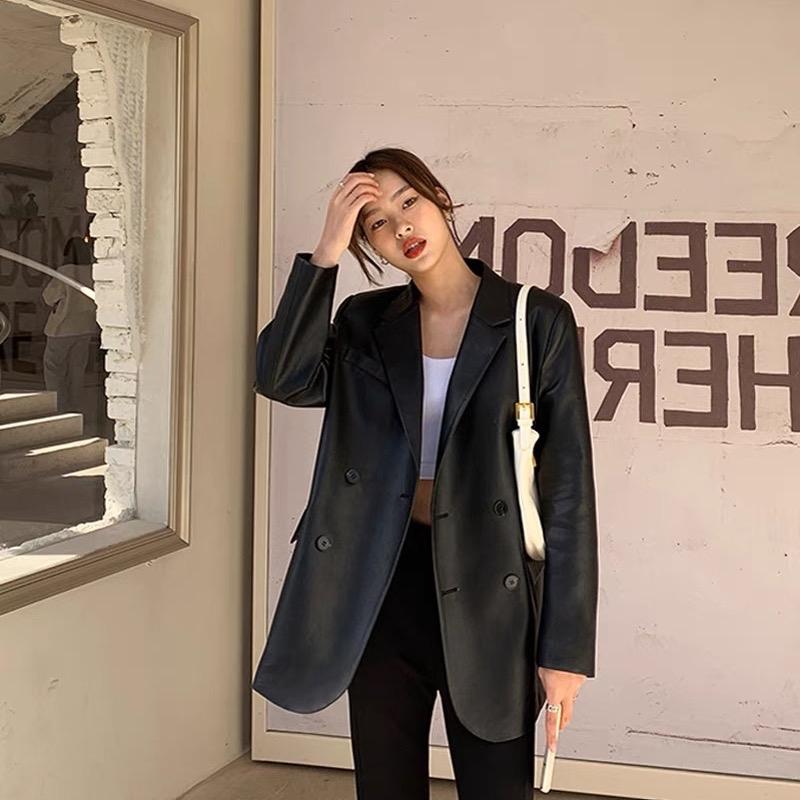 Áo Blazer Da Dành Cho Nữ Fom To Rộng Hàng Quảng Châu 9971
