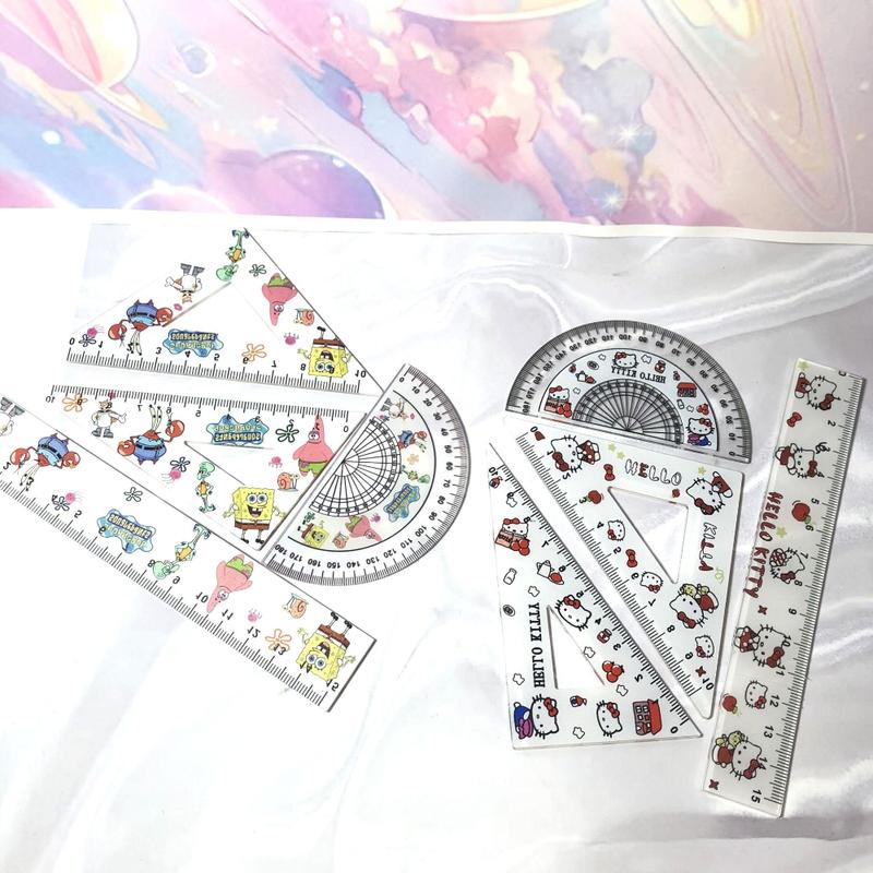 Cute Loopy Student Ruler Stationery Set Cute Crayon New Print Children's Measuring Triangle Rulers 2
