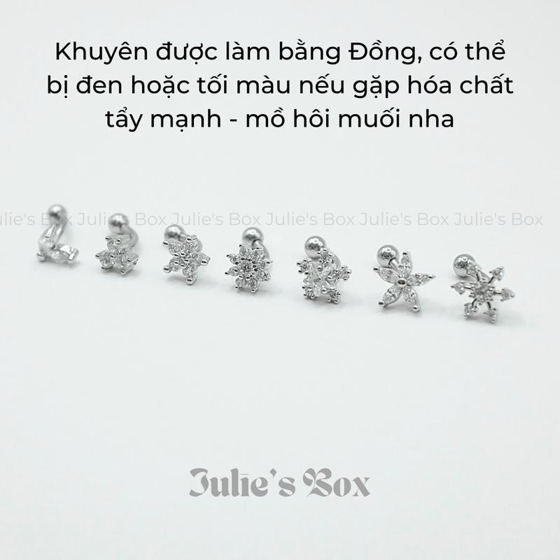 [1 CHIẾC] [XỎ] Khuyên Tai ROOK Bảy Mẫu Thân Màu Bạc Bi Tròn Unisex Không Gỉ Không Ngứa julies box 66 Hàng ngày 3