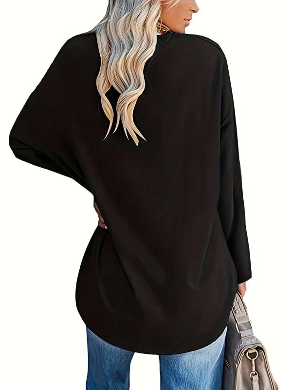 Plus Size Solid Drop Shoulder Tee, Casual Long Sleeve Round Neck T-shirt, Women's Plus Clothing for Daily Wear 2