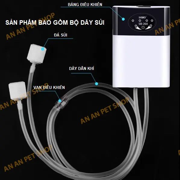 Máy sủi Oxy Hồ cá Tích điện 2 vòi SOBO SB-168 SB-268 (Đã bao gồm bộ dây và đá sủi) 2