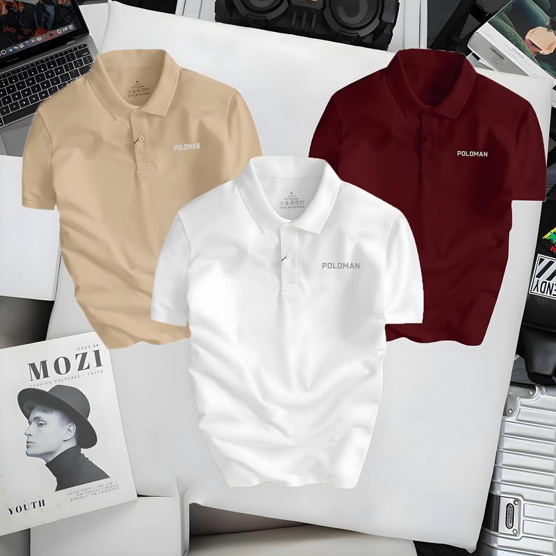 COMBO 3 ÁO Áo Thun Polo Nam Nữ Poloman Basic In Chữ 3D Nổi Chất Liệu CVC Cao Cấp Phong Cách Thanh Lich Trẻ Trung Có bigsize 110kg