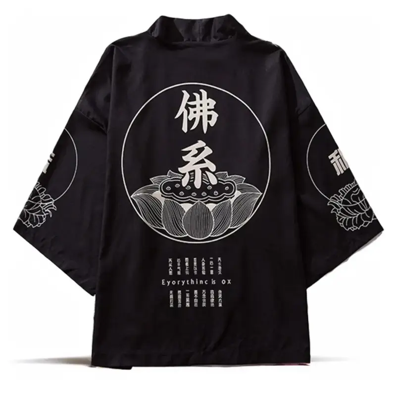 Fashion Black Japanese Style Kimono Haori Men Women Cardigan