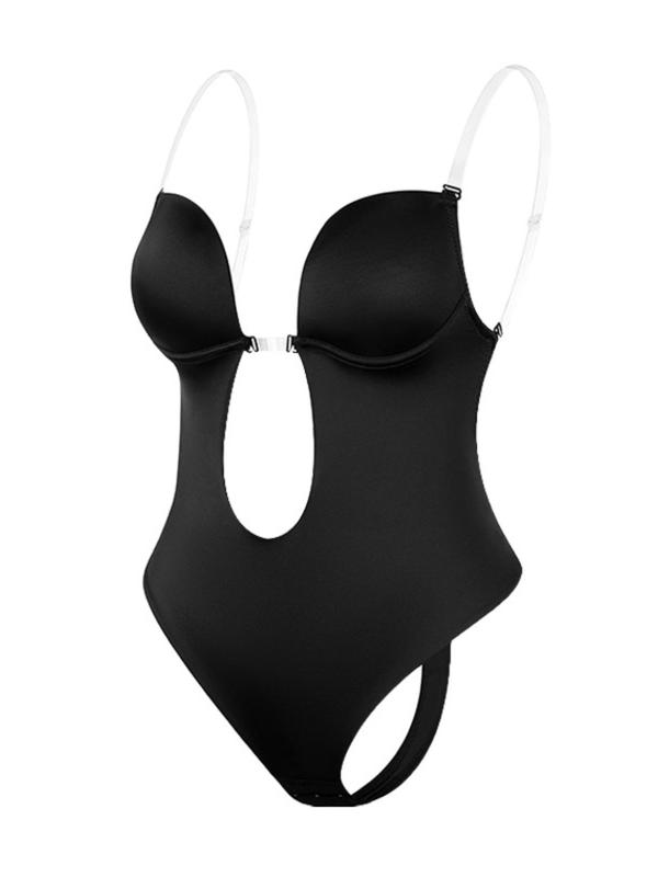 Women's Plain Sexy Cut Out Deep V Neck Backless Shapewear Bodysuit, High Stretch Transparent Shoulder Strap Thong Design Bodysuit, Ladies Shapewear Clothing for All Seasons 6