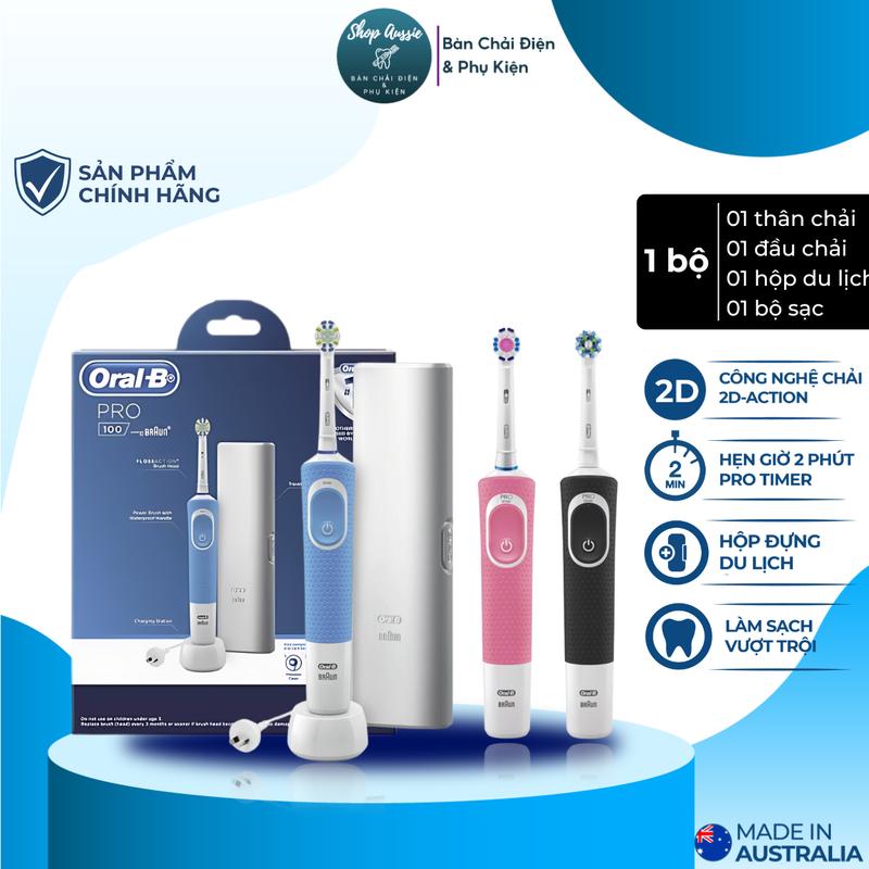 Bàn Chải Điện Oral-B Pro 100 - Hẹn Giờ 2-Phút, Tặng Hộp Đựng Du Lịch, Nhiều Loại Đầu, Nhiều Màu Sắc