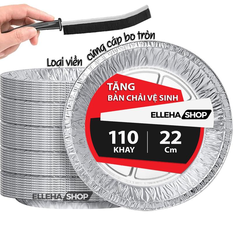 [BO VIỀN] (TẶNG BÀN CHẢI VỆ SINH) Sét 110 khay [size 22cm] giấy bạc khay lót nồi dùng cho nồi chiên không dầu ( nồi 5L đến 12L) dày cứng tái sử dụng tặng 1 bàn chải khe kẽ vệ sinh đa năng