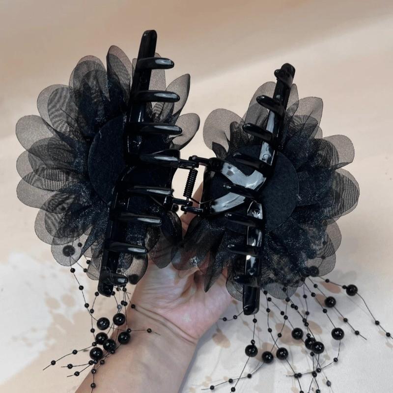 Product Introduction of Elegant Design, Mesh Flower Barrettes, Lady, South Korea Style, with Pearl and Shark Tassel, Fashion, Suitable for Baby Girl Horse Hair, Hair Accessories 11