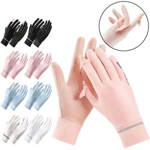 UPF50+ ถุงมือกันแดดผ้าไหมน้ำแข็งสำหรับผู้หญิง ถุงมือป้องกันรังสียูวีสำหรับฝ่ามือ ระบายอากาศได้ กีฬา ขับรถ ขี่ ปั่นจักรยาน วิ่ง ฤดูร้อน