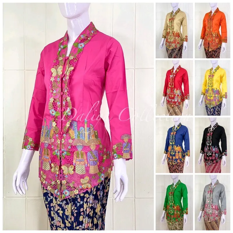 Atasan Kebaya Encim Motif Ondel Betawi Big Size M-5L Katun Ima Tangan Panjang