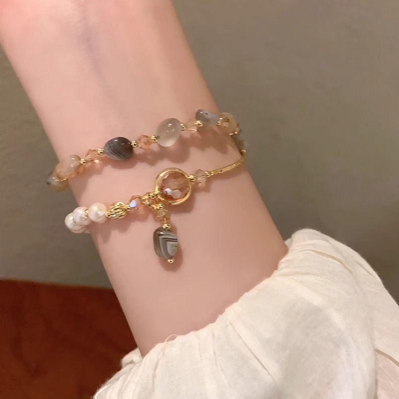 Product Introduction of Luxury Pearl Double Layer New Bracelet Crystal High-end Beaded Vintage Niche Exquisite Temperament Bangle Jewelry wlw  bracelets gelang  ldr  bergetar sweet  alhambra  bracelet cubic  zirconia 1