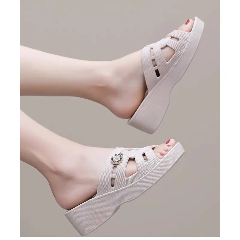 Dép cao su cho người trung tuổi cho mẹ cho bà sang trọng DéP Nữ Shoes GiàY Sandal Đồng Hoa Nhung 8