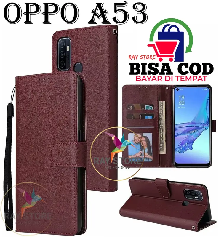 OPPO A53 FLIP LEATHER CASE PREMIUM-FLIP WALLET CASE KULIT UNTUK OPPO A53 - CASING DOMPET-FLIP COVER LEATHER-SARUNG BUKU HP TPU Kulit Sapi TPU Plastik Kulit Sapi Kulit Sapi TPU Plastik 1