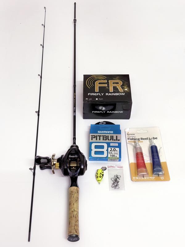 Combo Cần Câu Lure UL Máy Ngang FR200 + Dầu Mỡ Tra Máy, Dây Pe x8 100m, Nhái hơi, Khóa Lure - Fishing Lure