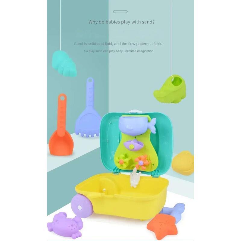 Product Introduction of Children Summer Beach Toys Outdoor Shovel Water Play Tools Beaide Trolley Suitcase Moulds Sand Rake Kids Gifts 2