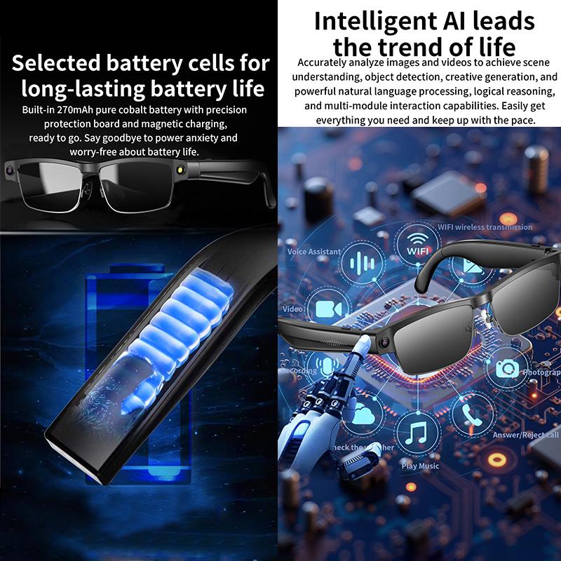 2026 New Al Smart Glasses 800W Camera 1200P anti-shake HD Video Recording Translation Voice Assistant Music BT Call SmartGlasses