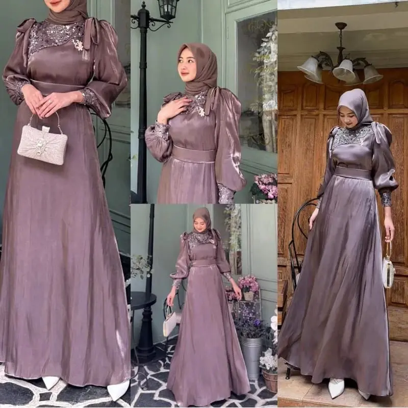 Annabelle Long Dress Shimmer Luxury Mix Payet Gamis Muslim Kondangan Busui // Dress lebaran kekinian 2024 Fit Panjang Pita Wanita Mutiara