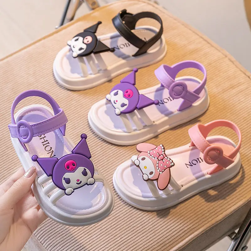 Kids Girl Cute Open Toe Sandals Children New Summer Cartoon Kuromi Princess Party Shoes