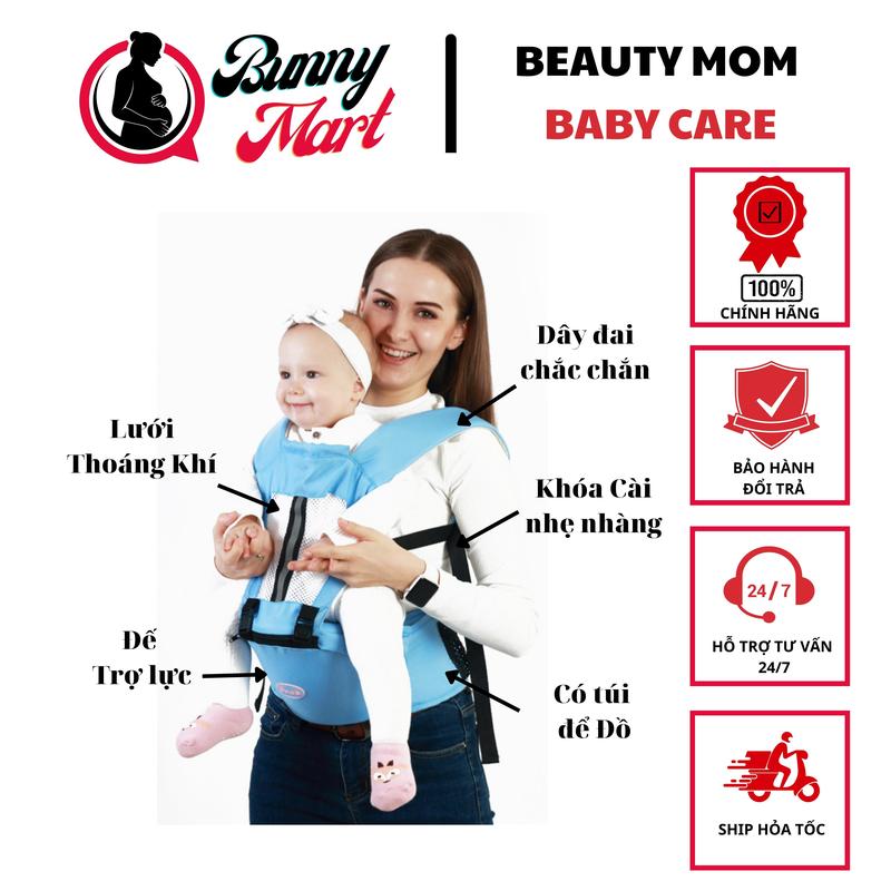 Địu Em Bé Chống Gù 06 Tư thế Thoáng khí đa năng có ghế ngồi,An toàn cho bé từ 3 đến 36 tháng