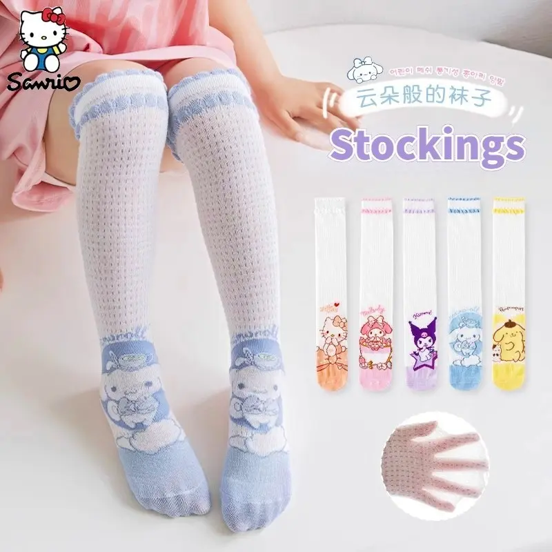 1Pair Sanrio Cinnamoroll Kawaii Children Socks Anime My Melody Cute Cotton Comfort Breathable Knee High Socks for Kids