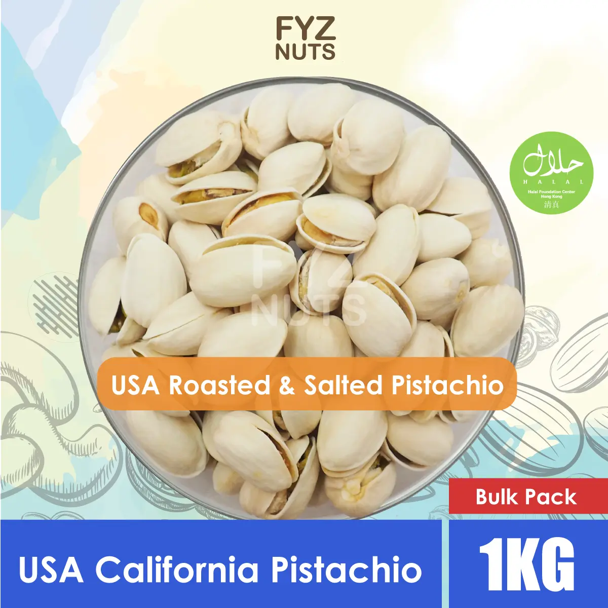 [HALAL] FYZ NUTS USA California Pistachio Nut / Kacang Cerdik 1KG