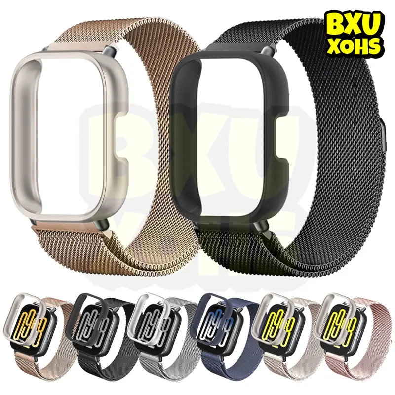 Milanese Loop Strap Anti Gores Case for Xiaomi Redmi Watch 5 Active / 5 Lite Hard Bumper PC Screen Protector Cover 22mm Quick Release Stainless Steel Metal Band Accessories Tali Jam Tangan Smartwatch for Redmi Watch 5 Active / Redmi Watch 5 Lite
