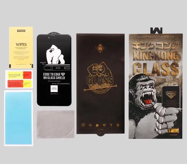 Combo 4 Kính Cường Lực KingKong Có Khung Tự Dán kèm ốp dẻ và mèo thần tài ngăn Bụi Loa Dành Cho iPhone - Full Hộp, Dán Full Màn Kem Phụ Kiện