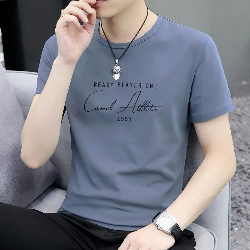 Áo Thun Nam Ngắn Tay Chất Lượng Cao, Cotton, Thường Ngày, Hợp Xu hướng, Áo Tay Lửng Quần Áo, Áo Sơ Mi Nhỏ Trưởng Thành, Mỏng, Thích Hợp Cho Mùa Hè, Năm 2025 Menswear Cổ Tròn