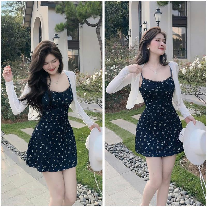 S020 Set Váy Tăm Hoa Nhí Có Mút Kèm Áo Khoác Kho Sỉ Nguyễn Bảo Ngọc