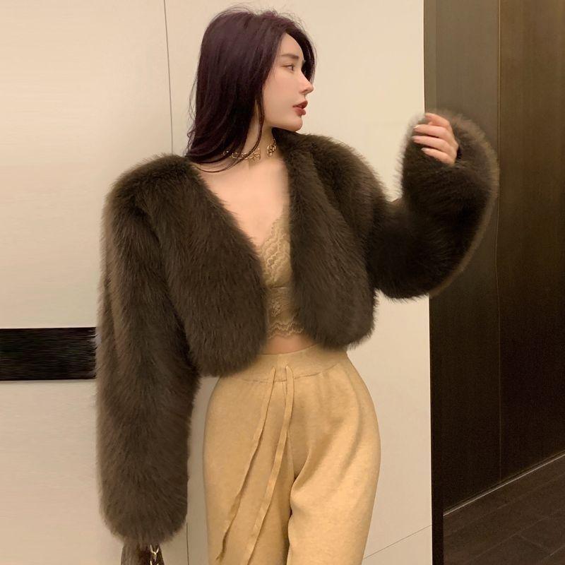Product Introduction of Áo Khoác Lông Giả Phong Cách Cổ Điển Thanh Lịch, Xã Hội, Dành Cho Mùa Thu Và Mùa Đông, Áo Crop Top Dáng Rộng, Áo Khoác Lông Nữ Jacket 14