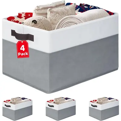 Regalwoven Storage Bin With Handles For Closet Organizing Clothes 2 Pcs Grey/white 17.7*13.8*9.8in