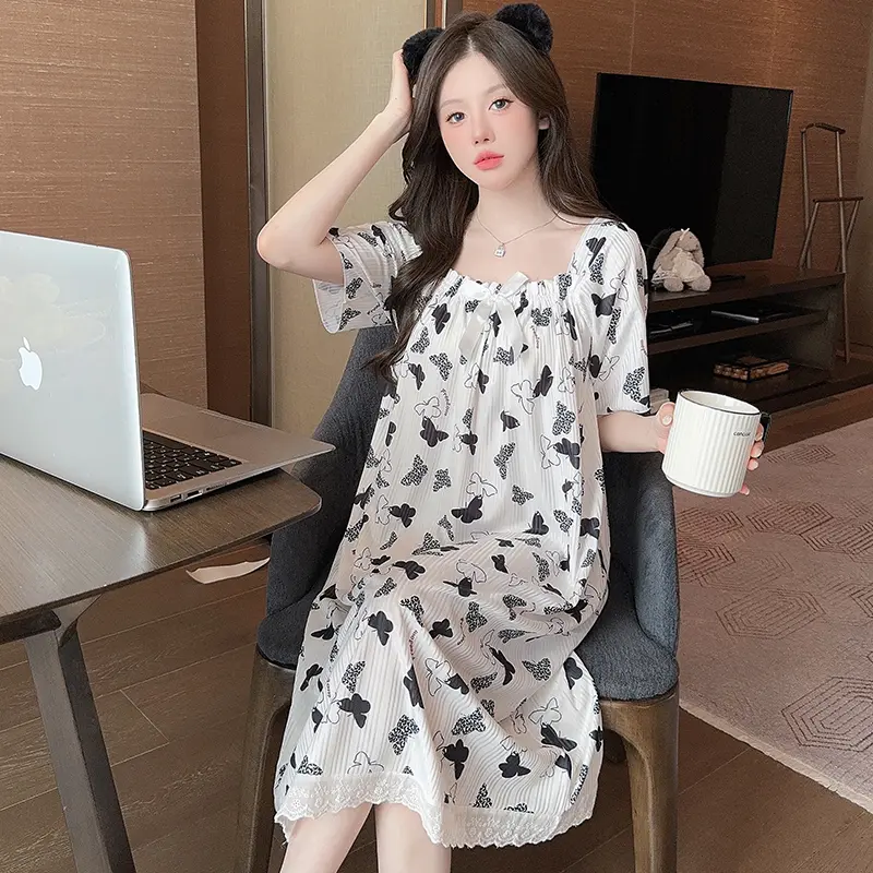 Night dress M-5XL Pyjamas Women Plus Size Sleeping dress Sleepwear Woman Short Sleeve Pajamas Home wear