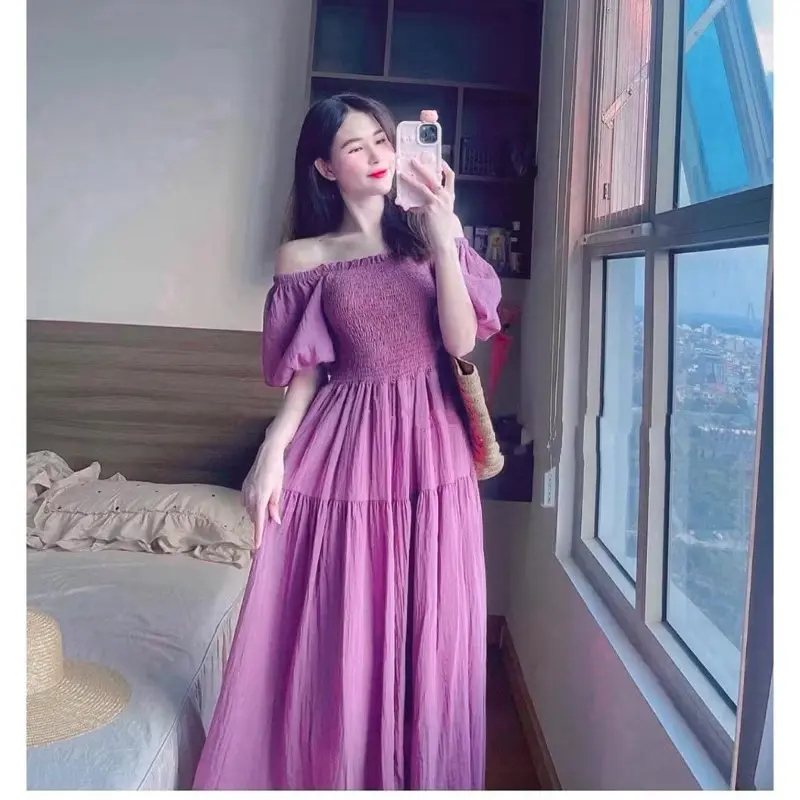 Đầm tay phồng đũi tơ loại 1 nhúng thun co giãn tốt 7