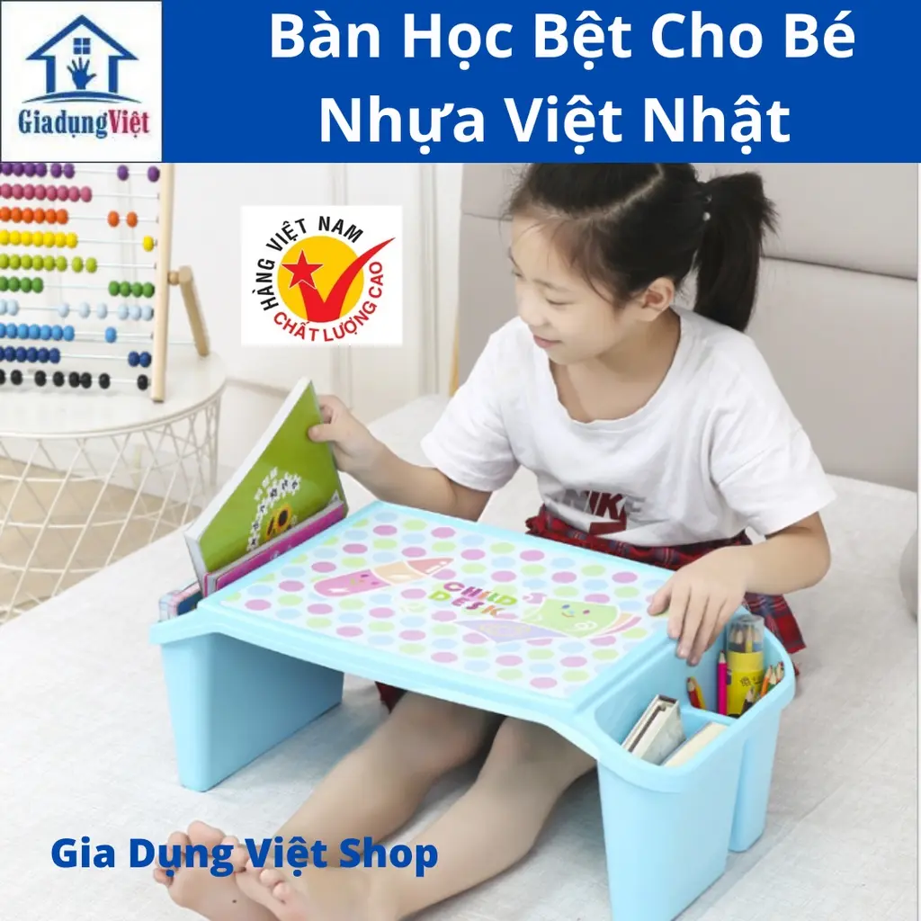Bàn học cho bé nhựa Việt Nhật bàn học có ngăn để bút viết – nhiều màu cho bé lựa chọn