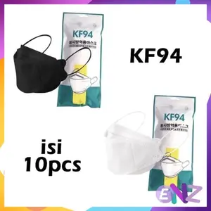ENZ MASKER KF94 KF 94 PACK KOREA PREMIUM 4PLY 4 PLY HITAM PUTIH POLOS ISI 10 PCS UKURAN DEWASA NYAMAN SEKALI PAKAI MODEL LOOP TELINGA 1135