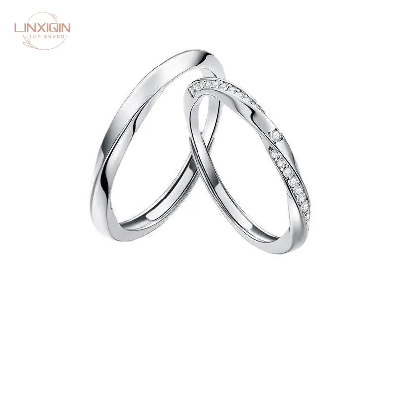 LINXIQIN Mobius Infinite Love Opening Couple Rings Couple Ring Men and Women Simple Temperamental Minority Design Valentine's Day Gift Fashion Jewelry