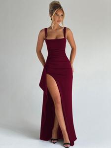 Vestido camisola ajustado sin mangas con abertura lateral alta para mujer, elegante vestido largo sin espalda para fiesta, club, vacaciones en la playa, ropa de verano para damas