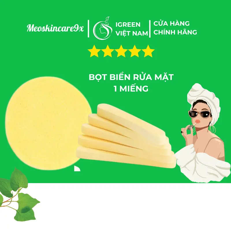 [1 miếng] [Kèm đơn khi mua Diếp Cá Igreen] Bông mút rửa mặt bọt biển, spa mềm mịn, thấm hút, nén nhỏ gọn tiện lợi đa năng, dùng lau sau khi đắp mặt nạ, mặt nạ diếp cá 0