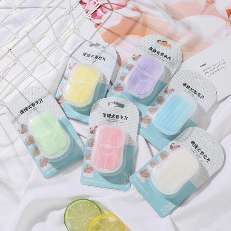 50pcs Disposable Portable Soap Tablets Mini Outdoor Hand Washing Tablets Box Soap Paper Travel Paper Soap 1
