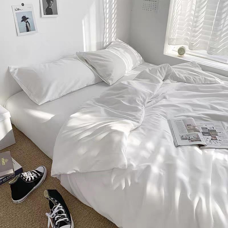 Bộ chăn ga gối cotton tici trắng trơn khách sạn nhà nghỉ.