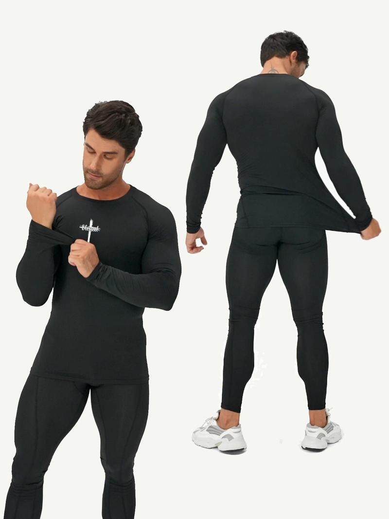 Product Introduction of Men's Cross Print Round Neck Long Sleeve Tee, Breathable Quick Drying T-shirt for Gym Workout Running, Men's Top for Spring & Fall 9