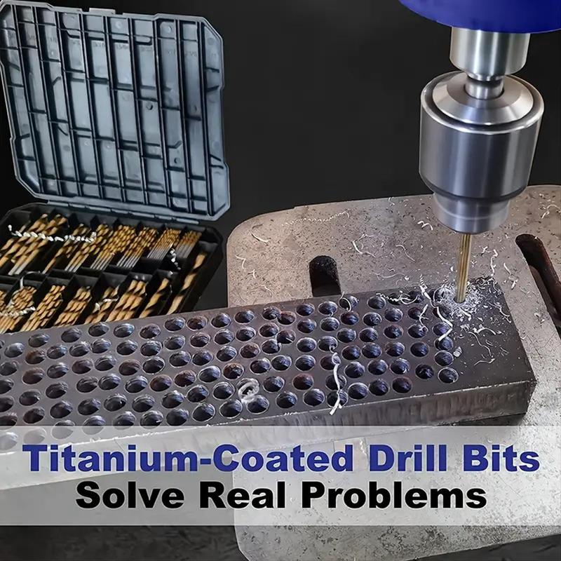 Titanium Twist Drill Bit Set, 135° Tip High Speed Steel Bit Kit, 1.5-10mm Woodworking Drill Bit Set with Storage Box, Suitable for Wood Plastic Fiberglass, Heavy Duty, Hardware, Industrial 9