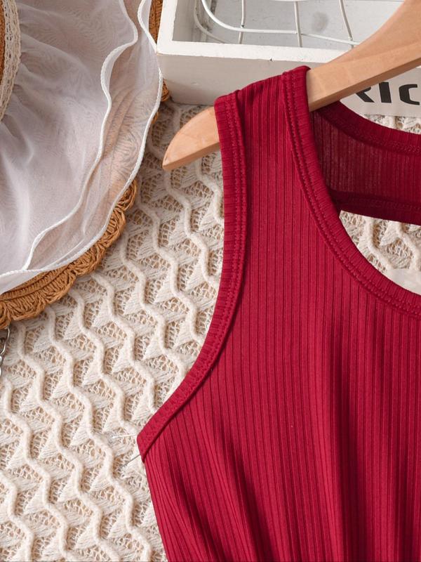 Girl's Colorblock Print Tank Romper with Belt, Elegant Sleeveless Jumpsuit for Summer, Kids Clothes for Daily Wear 3
