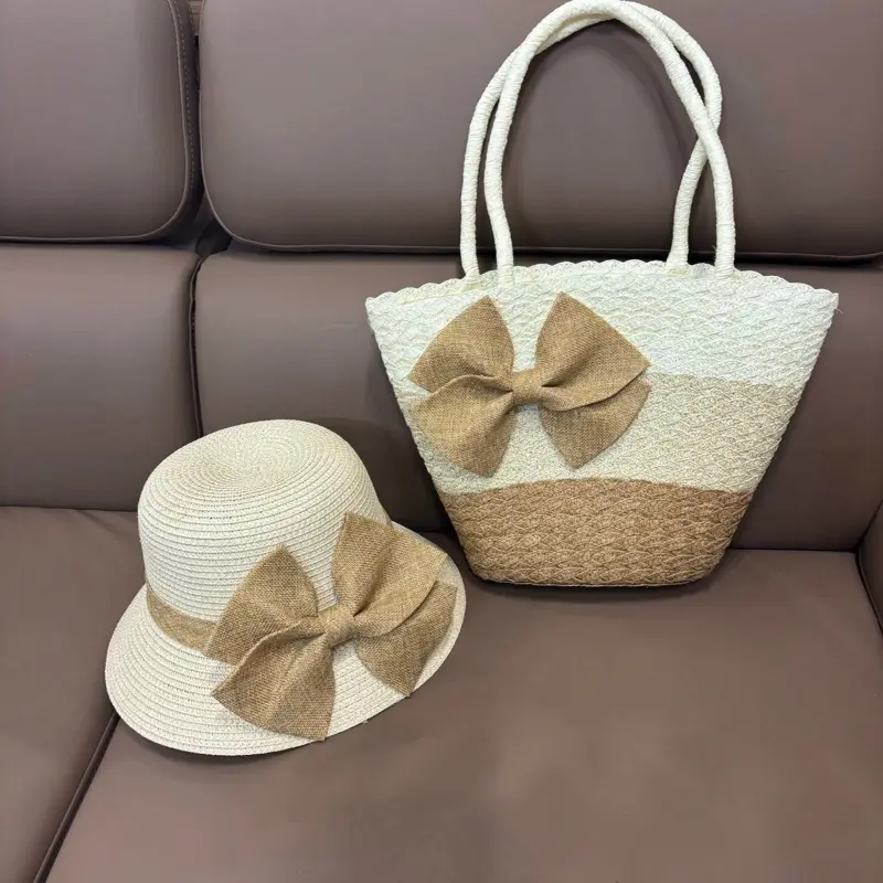 Set Túi Mũ nơ nâu xinh xắn ( túi size 35) combo  mũ  túi  đi  biển