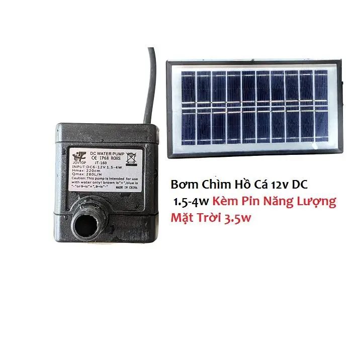 Bơm chìm hồ cá 12v DC 1.5-4W Kèm Pin Năng Lượng Mặt Trời 3.5W 1