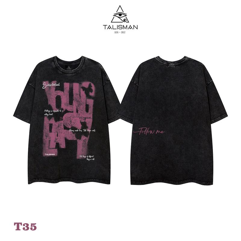 Áo Thun TalismanVN Oversize Chữ Hồng EASY Đường Phố - Cổ Tròn