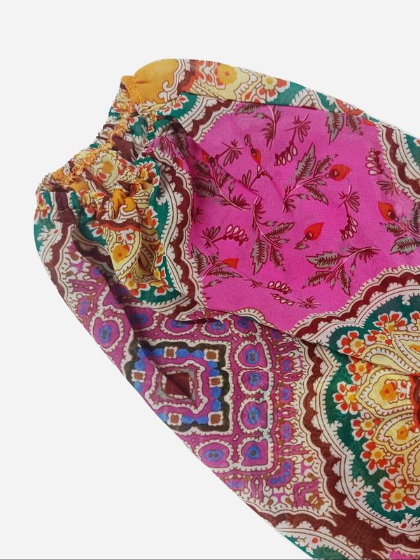 Two-Piece Set Women's Boho Summer Sets, Summer Clothes for Women, Co Ord Set Summer, Ethnic Pattern Kimono & Wide Leg Pants, Summer Outfits 2024, Open Front Top with Palazzo Pants, Two Piece Set Clothing 6