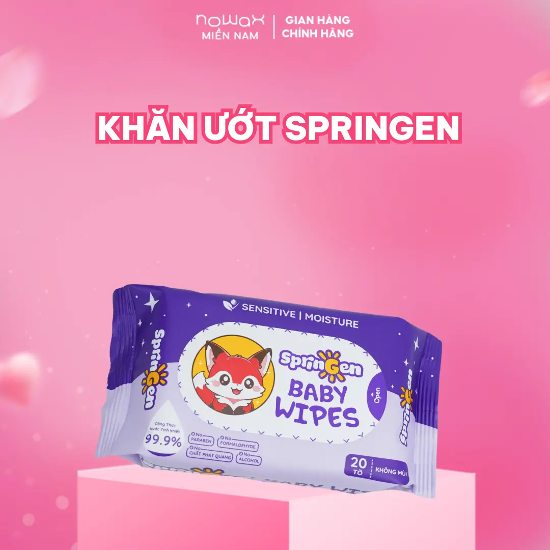 Khăn ướt SprinGen 20 tờ không cồn không parabens cao cấp