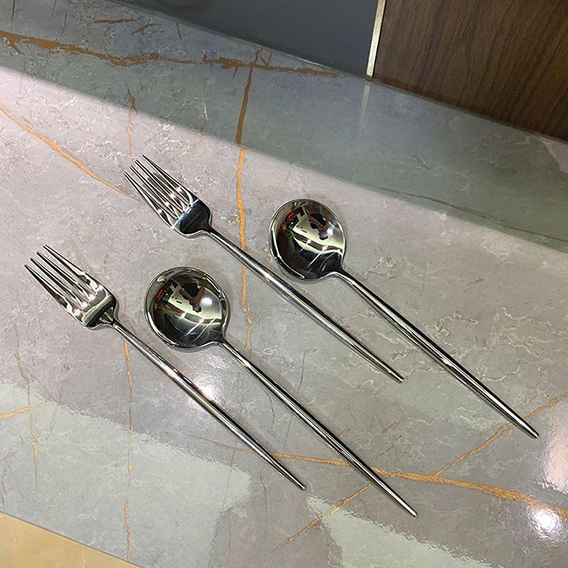 Product Introduction of Stainless Steel Round Spoon Fork Net Red Golden Dinner Long Handle Stirring Dessert Spoons For Kitchen Accessories Gadgets 23
