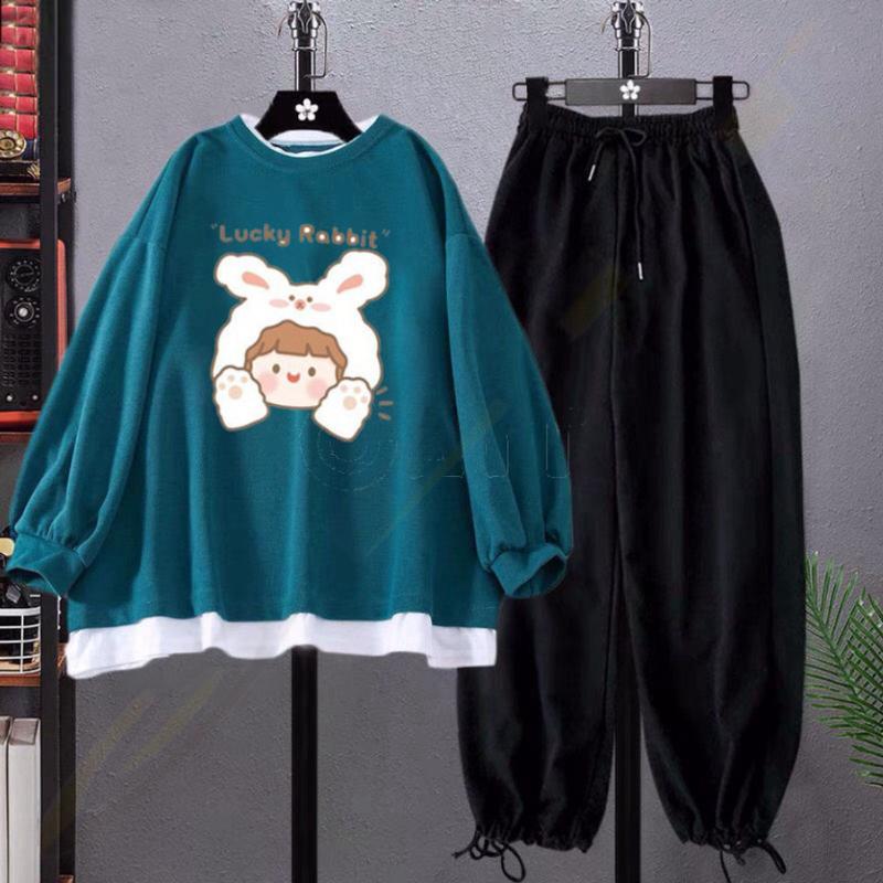 [MIỄN PHÍ SHIP]Sét áo nỉ bo gấu trắng  bé thỏ Lucky Kèmquần bom chun , Áo hooide Unisex from rộng, thiết kế phong cách hàn quốc I-Erina cute 6